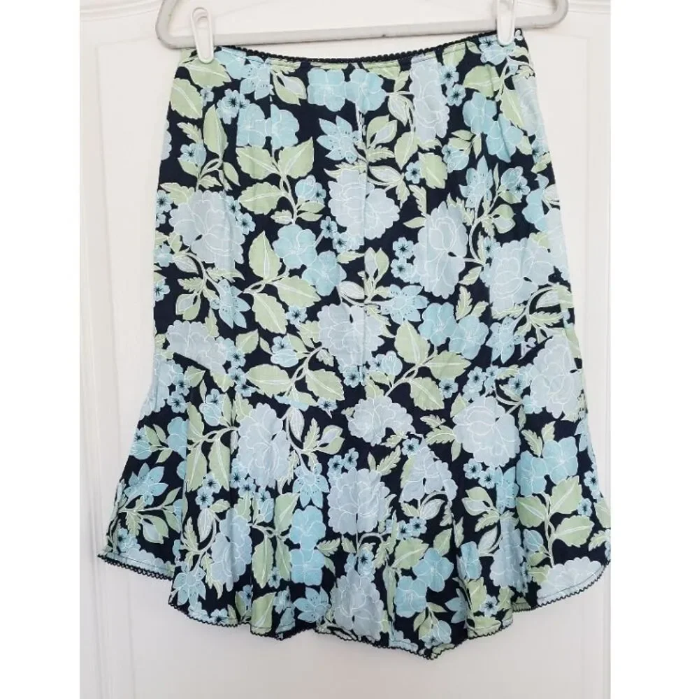 Ann Taylor Loft Floral Flare Bottom Linen Skirt Sz 6 Vintage Cottage Pastel Soft